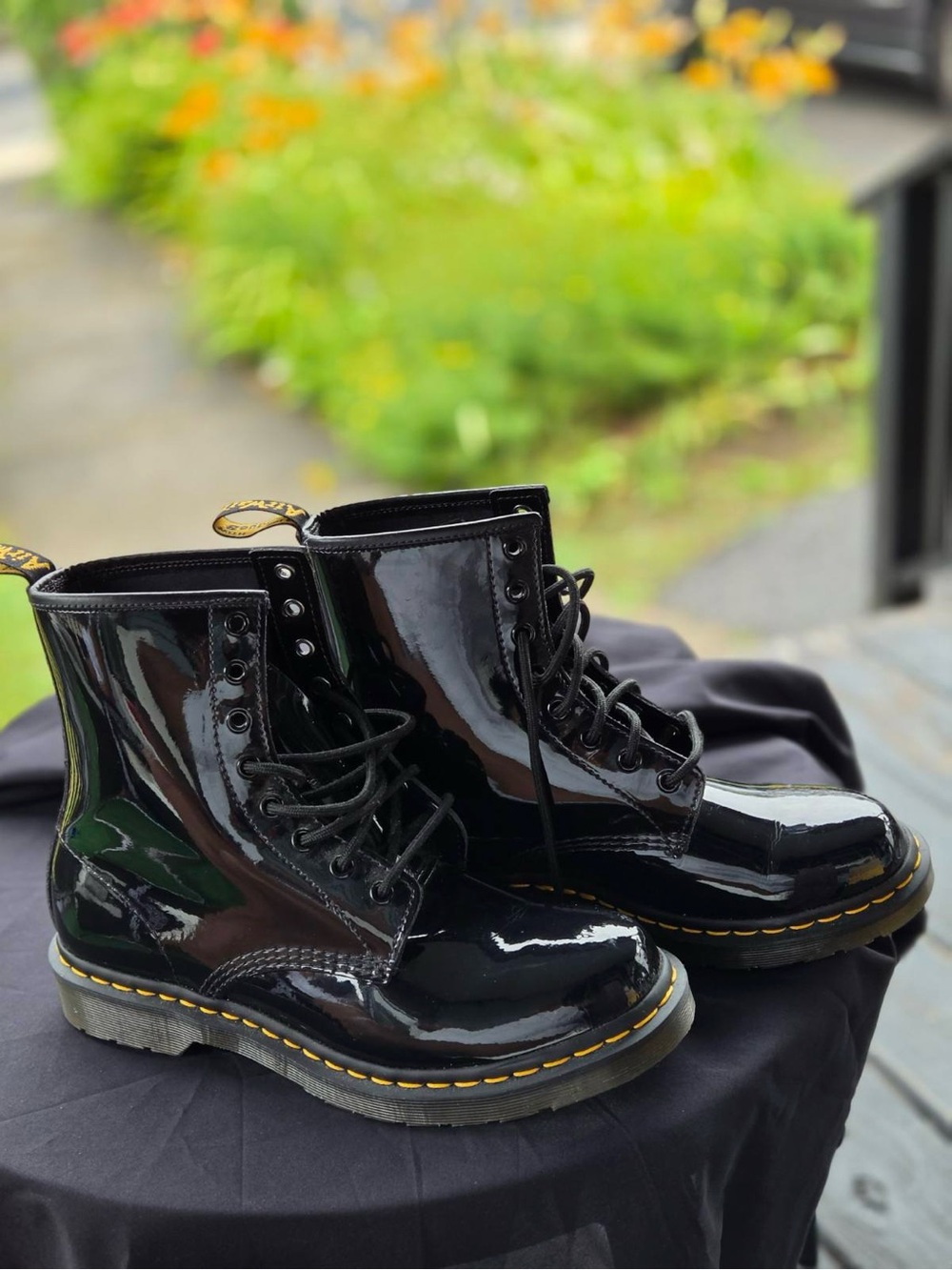 Dr. Martens Black Patent Leather Lace-Up Combat Boots